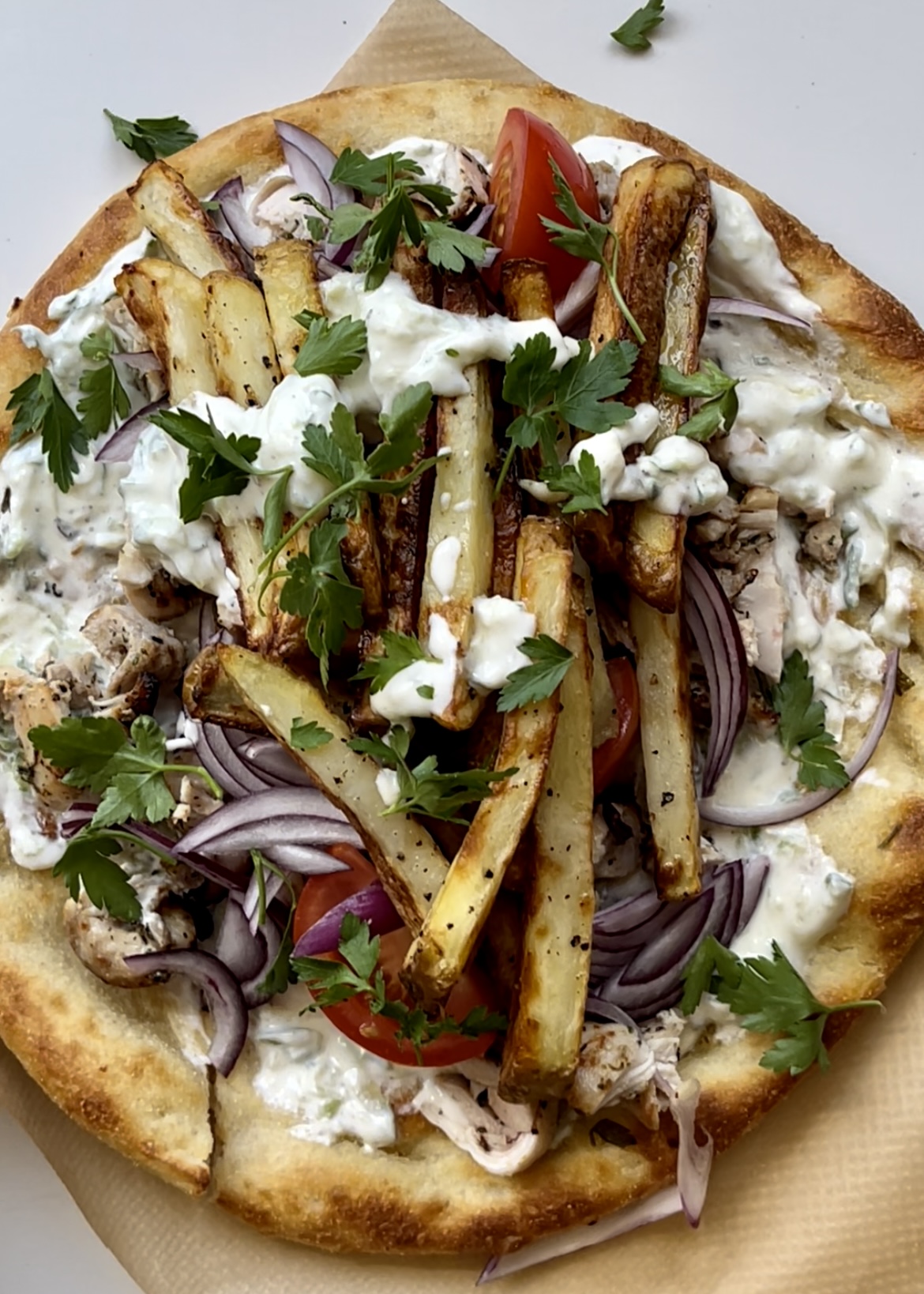 Chicken Gyros laying down flat.