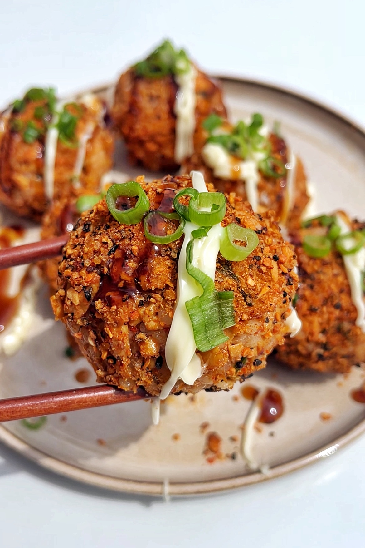 Close up of a vegan rice ball