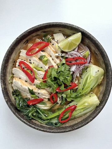 Wagamama ramen recipe in a dark bowl.
