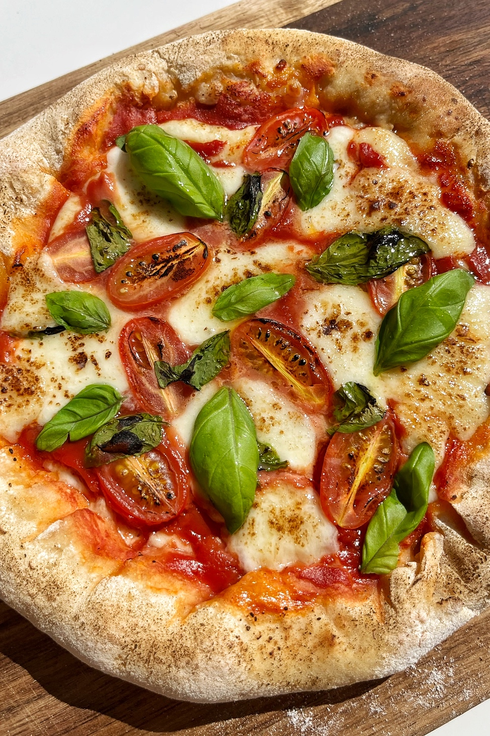 Close up of homemade stuffed crust pizza.