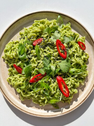 Green tahini miso ramen noodles.