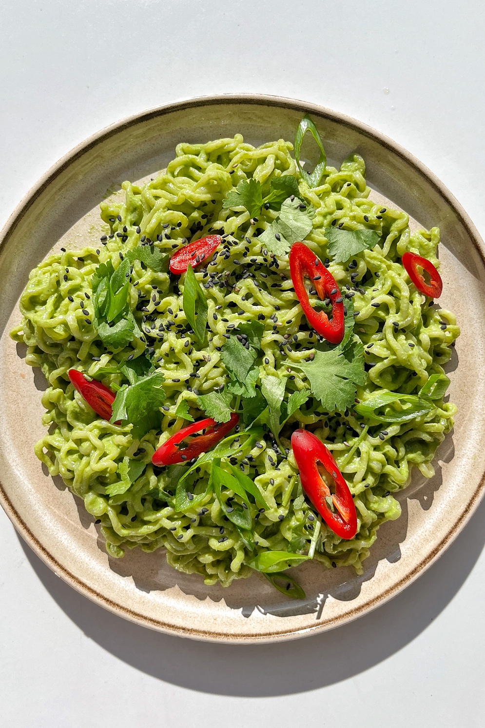 Green tahini miso ramen noodles.