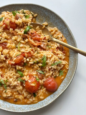 'Nduja Risotto with chorizo and cherry tomatoes