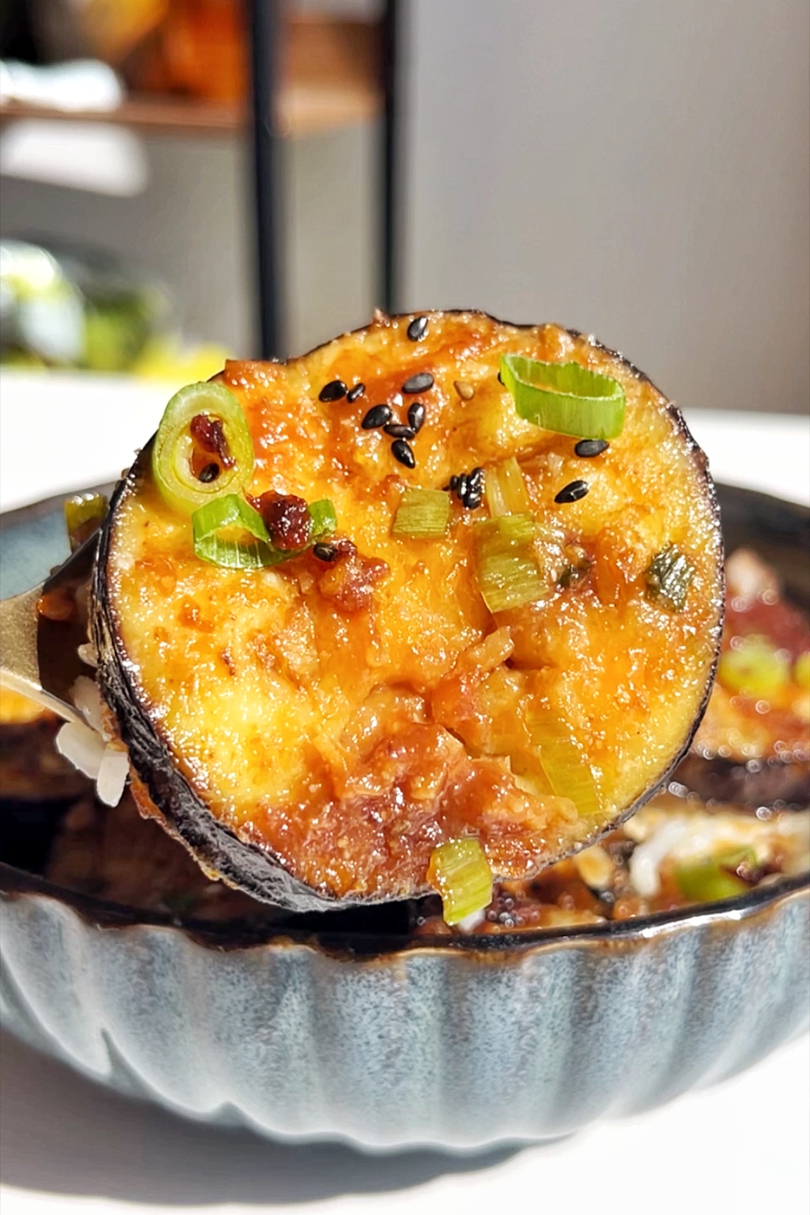 Close up of miso aubergine. 