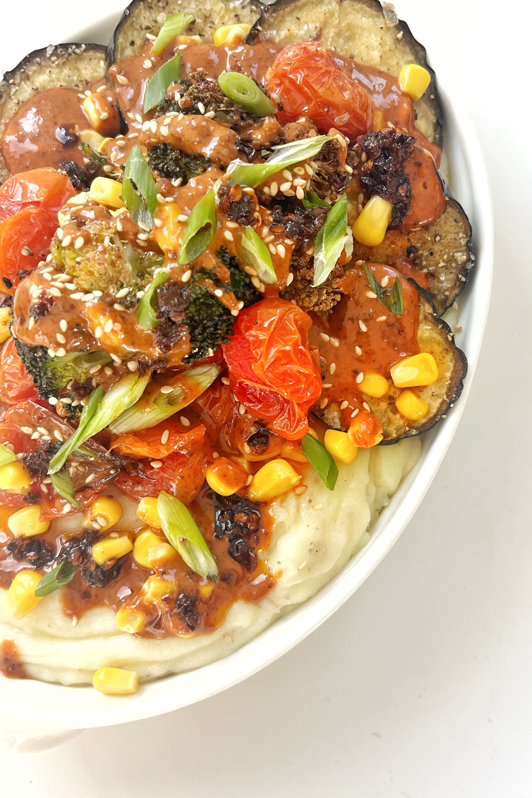 Close up of loaded mashed potatoes bowls.
