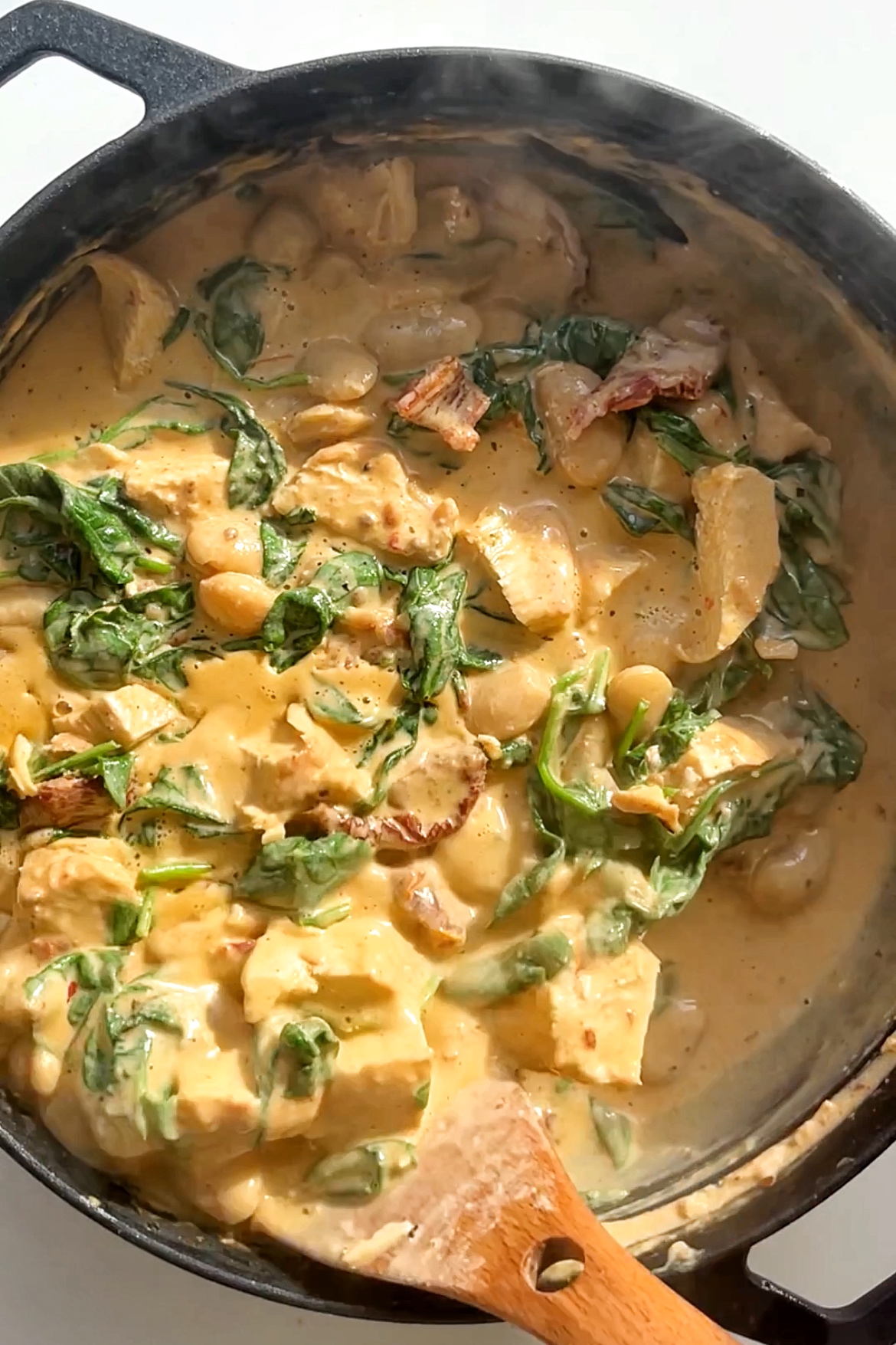 Making pie sauce in skillet.