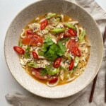 Bowl of warm chicken teriyaki udon.