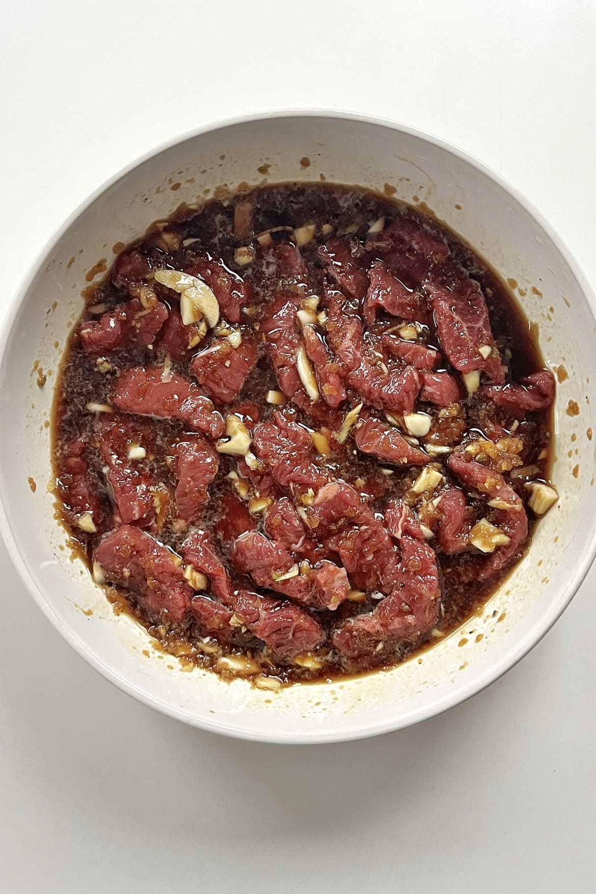 Marinating beef bulgogi.