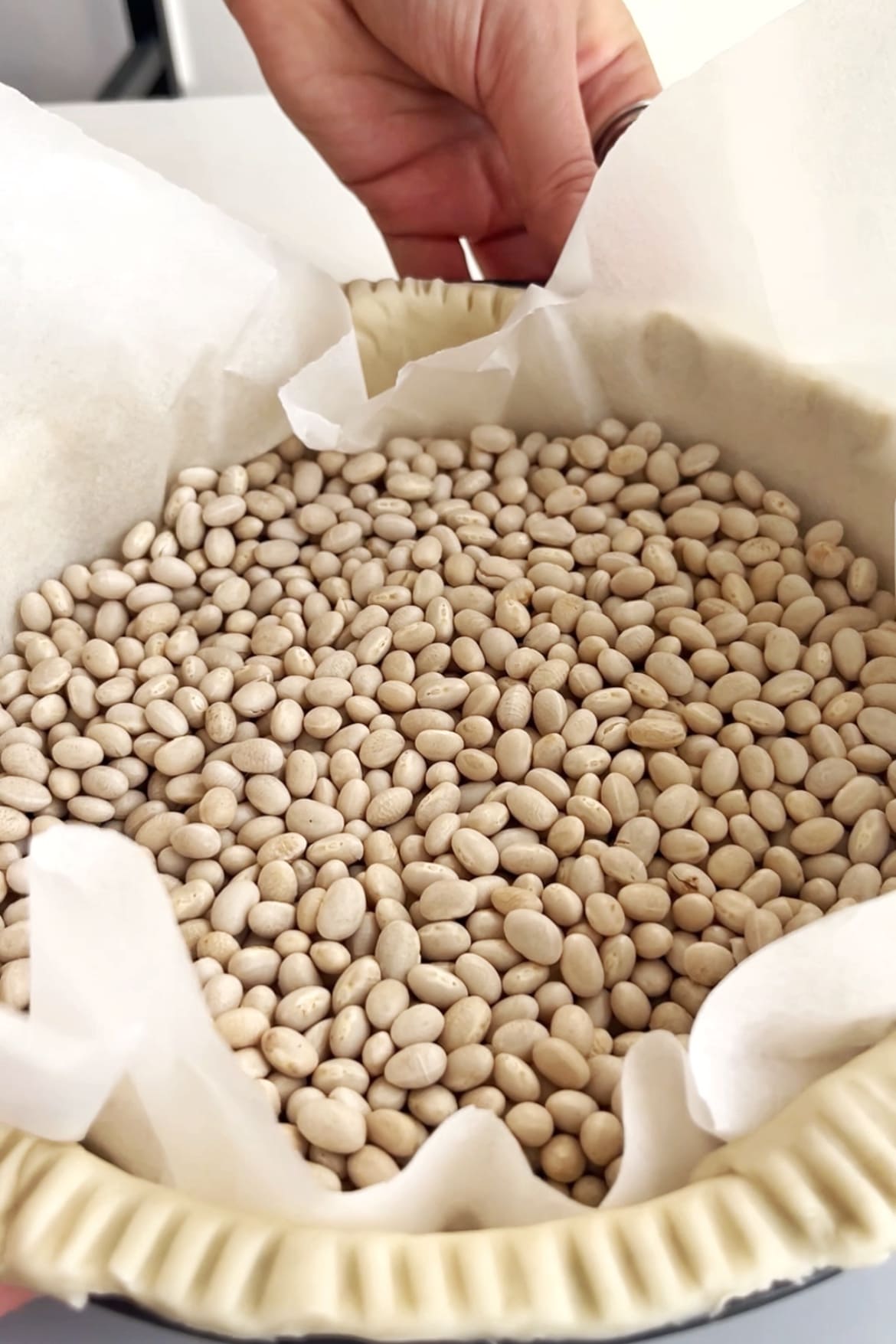 Beans in a baking tin.