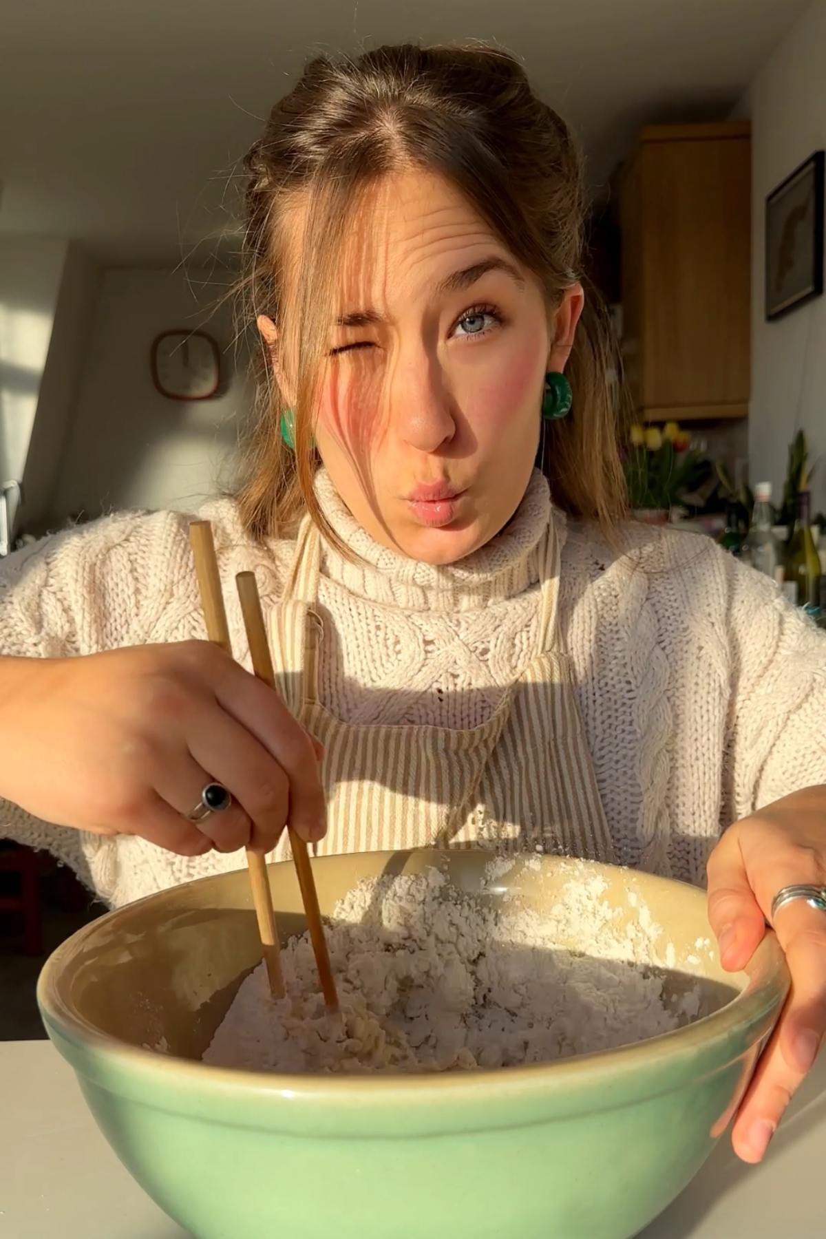 Emily roz making dough.