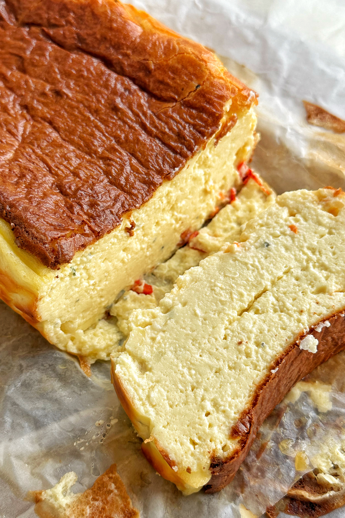 Slice of burnt Basque chilli cheesecake.