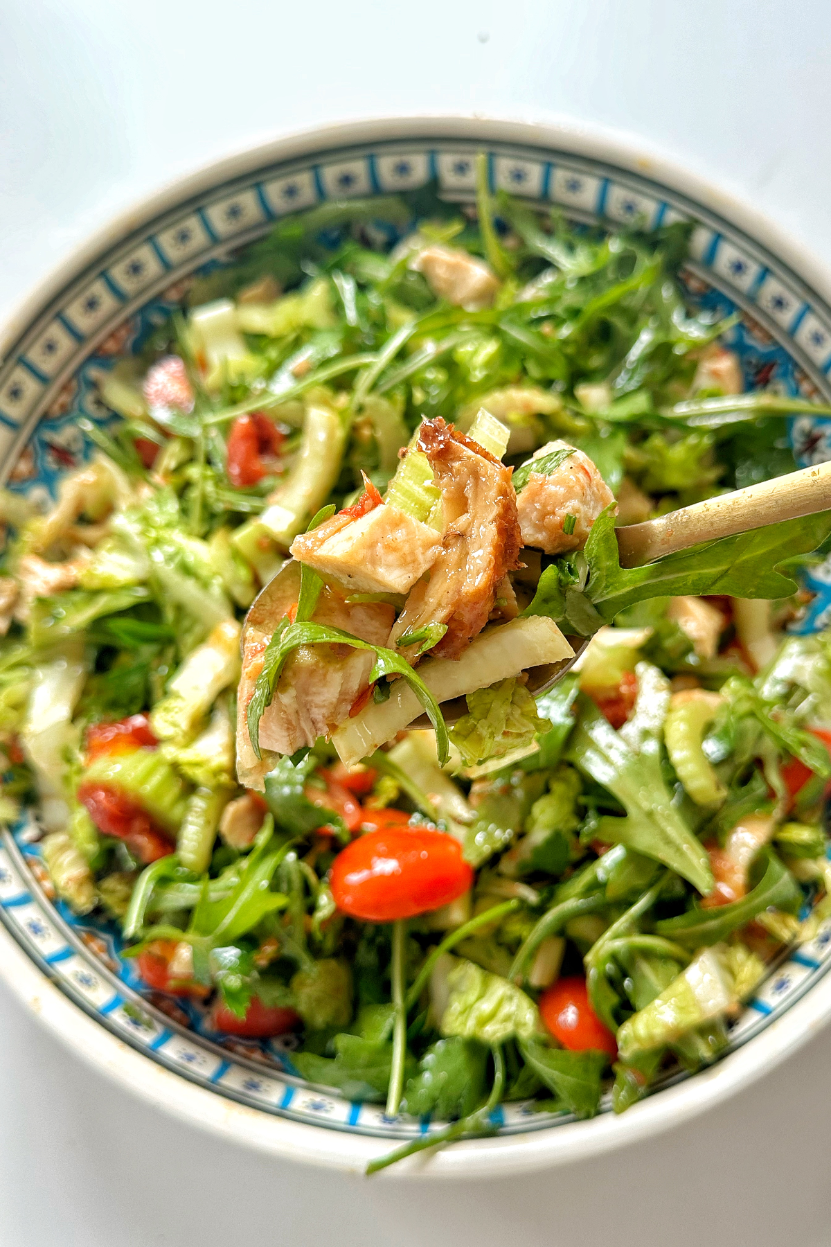 Close up of a no-mayo chicken salad.