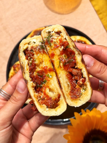 Caprese flatbreads opened up.