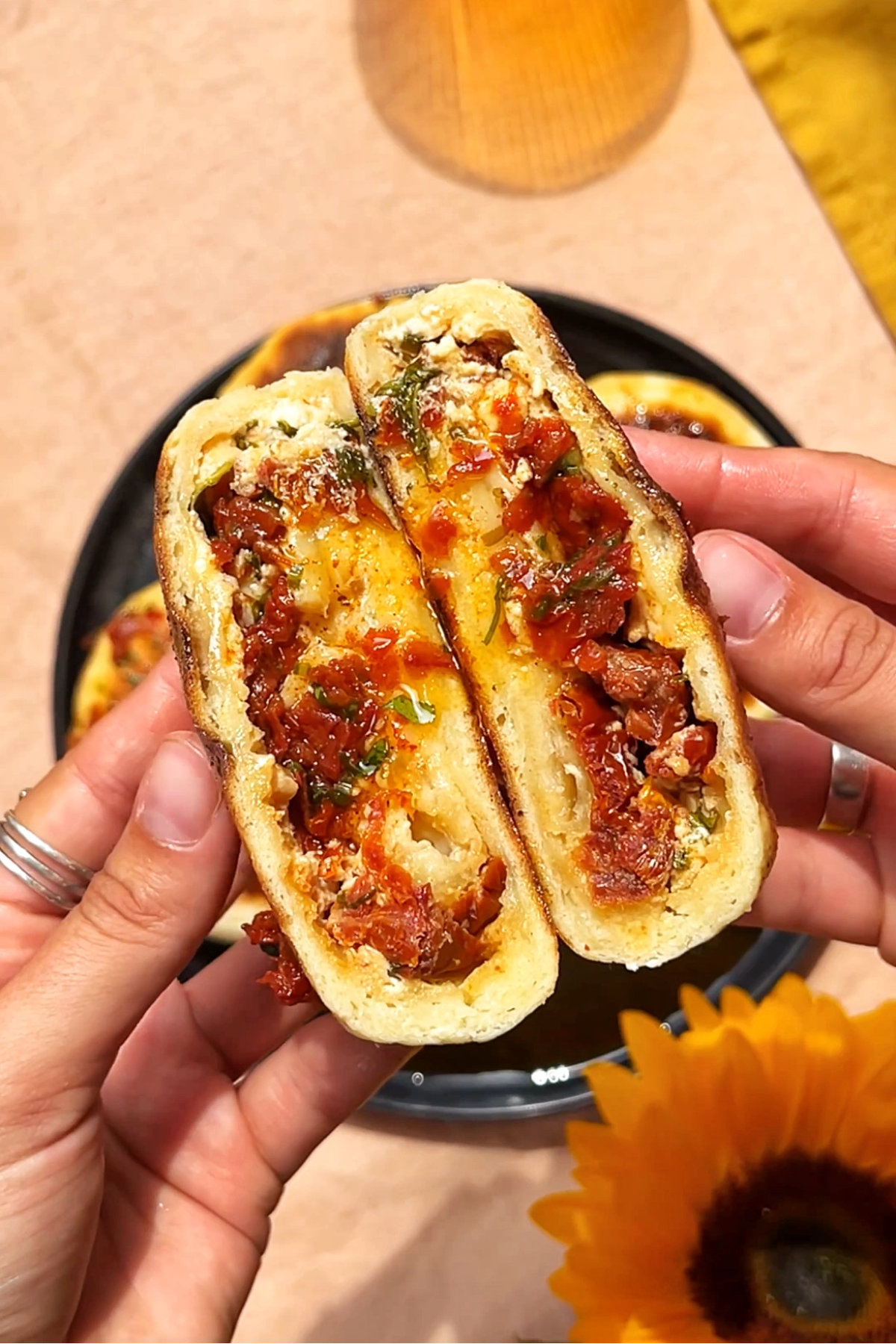 Caprese flatbreads opened up.