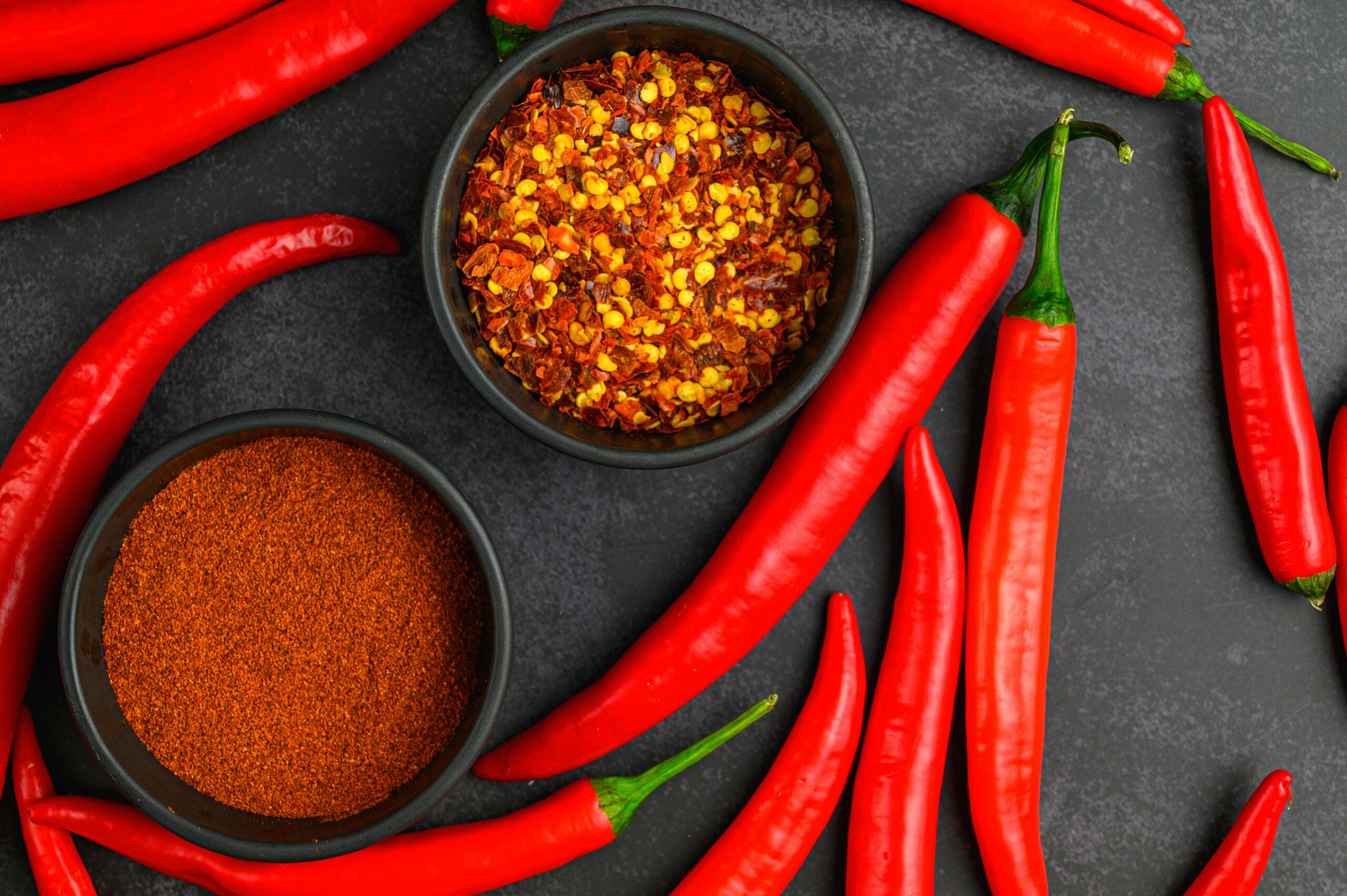 Picture of chillies and chili flakes.