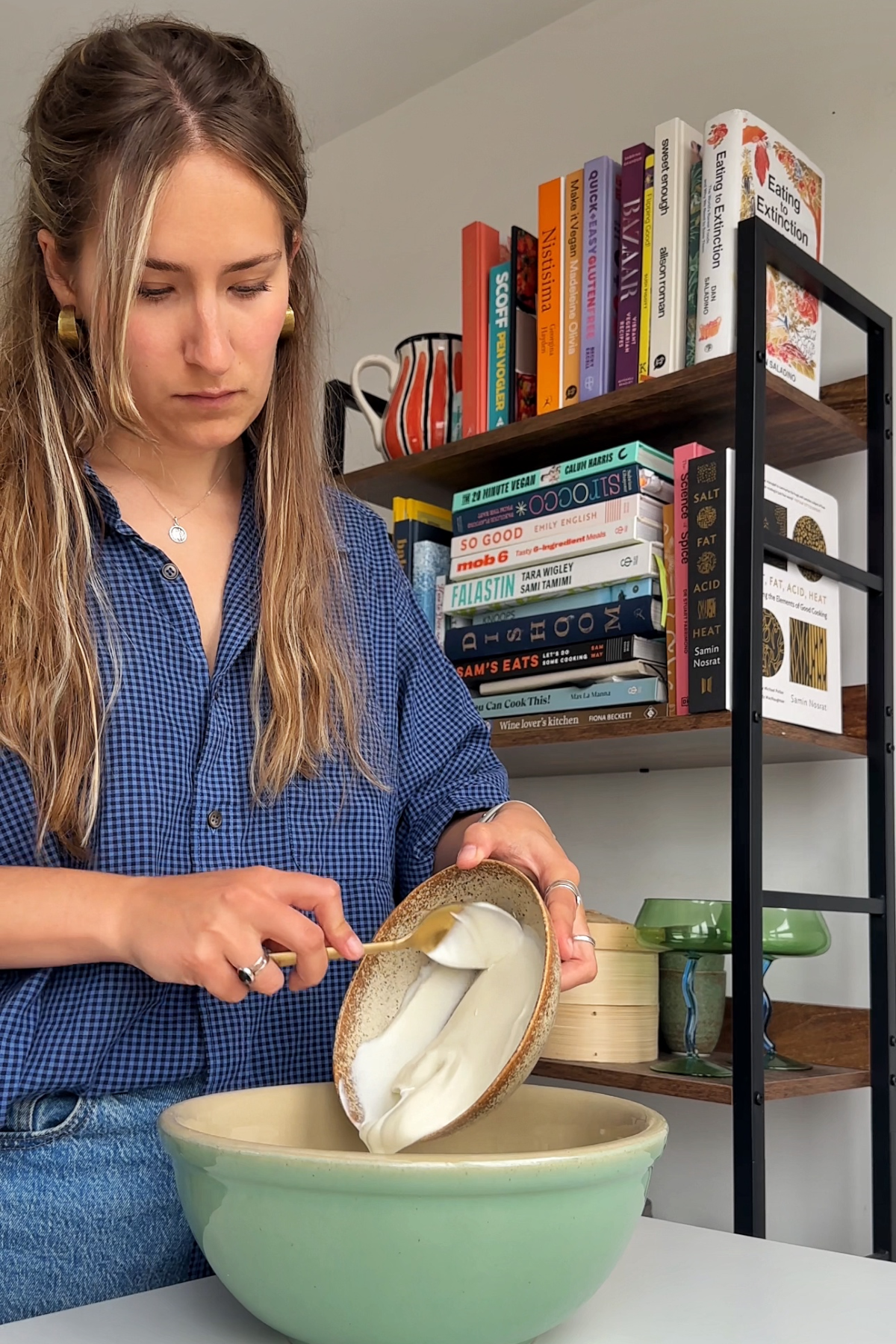 Emily Roz making the dough for the arepas.