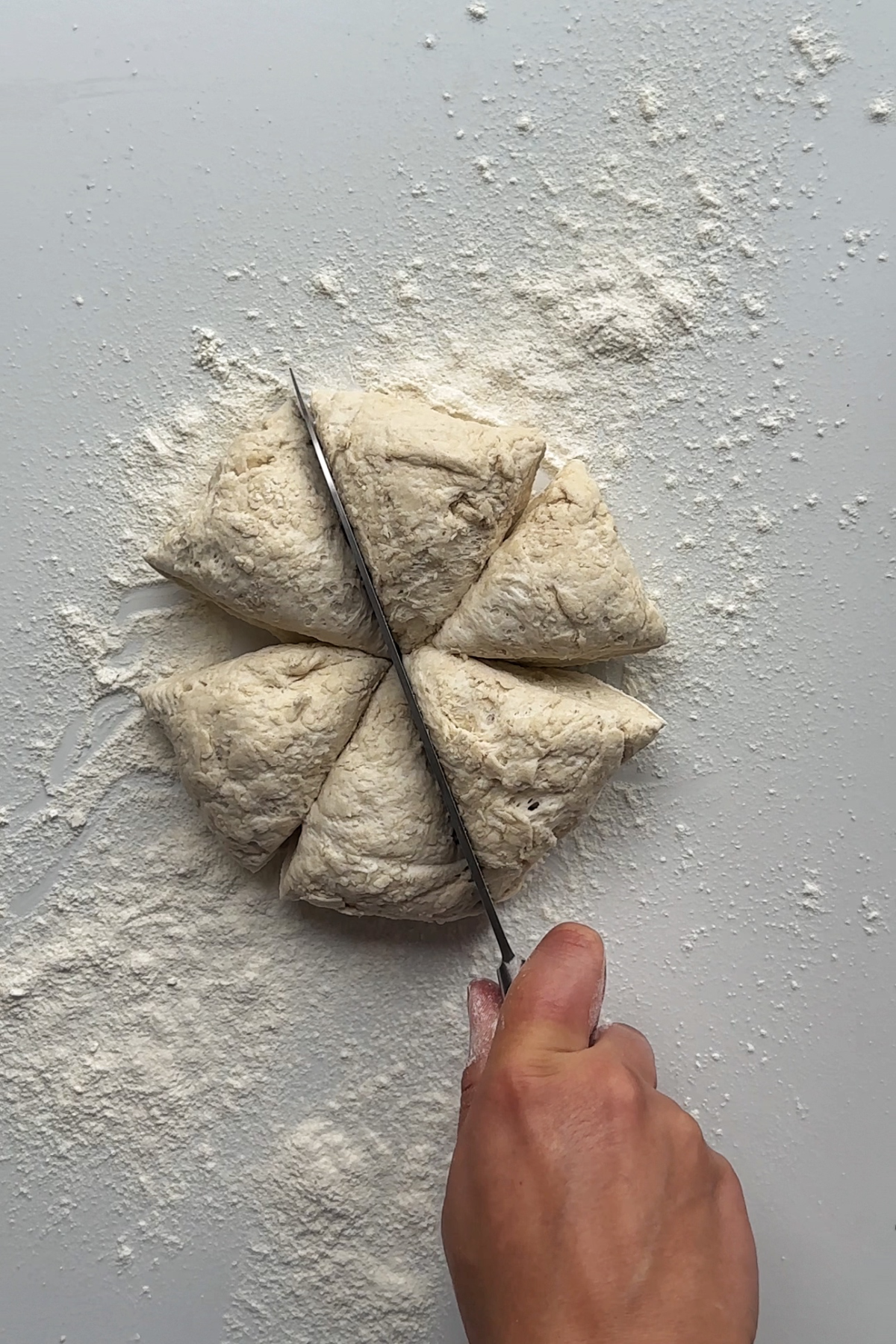 Sliced dough ball into 6 pieces.
