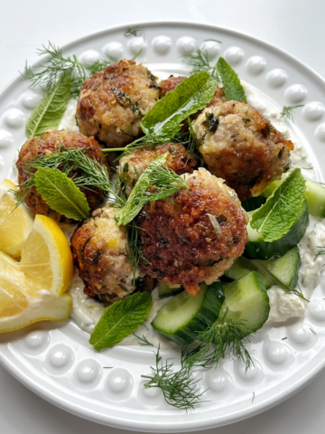Plate of Greek meatballs also known as keftedes.