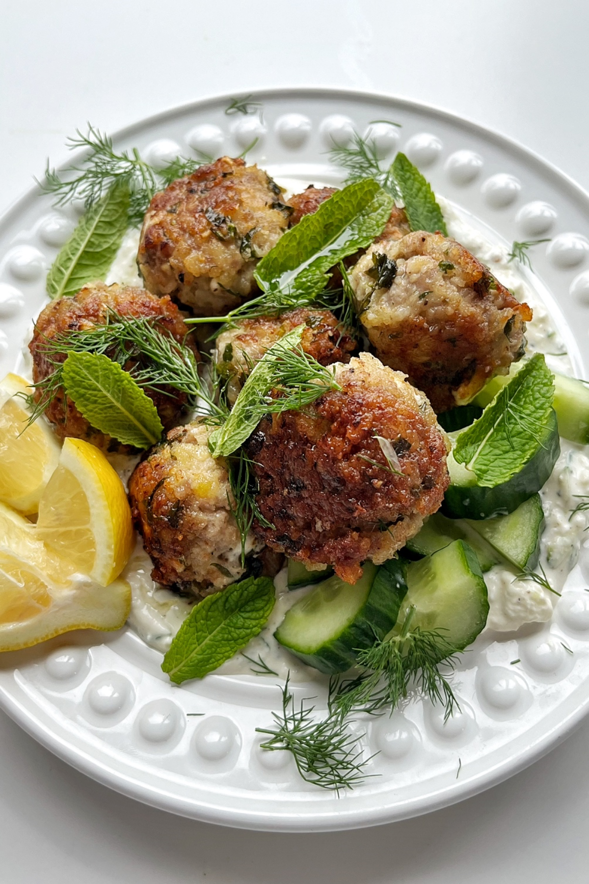 Plate of Greek meatballs also known as keftedes.