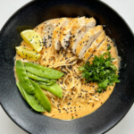 Lemon Chicken Ramen in a black ramen bowl.