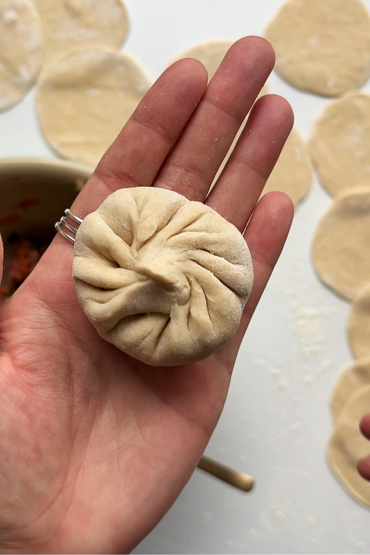Final dumpling wrap.