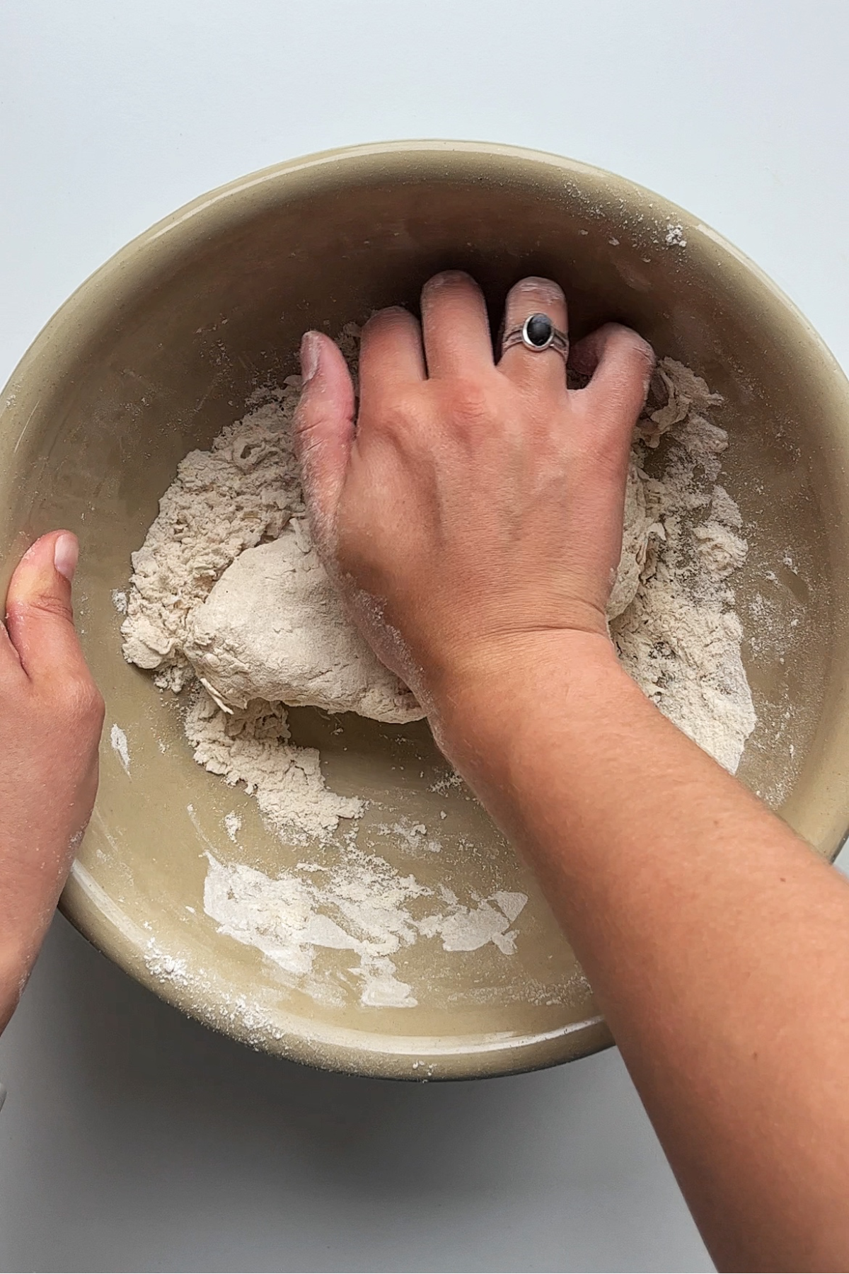 Shaggy dough ball in a bowl.