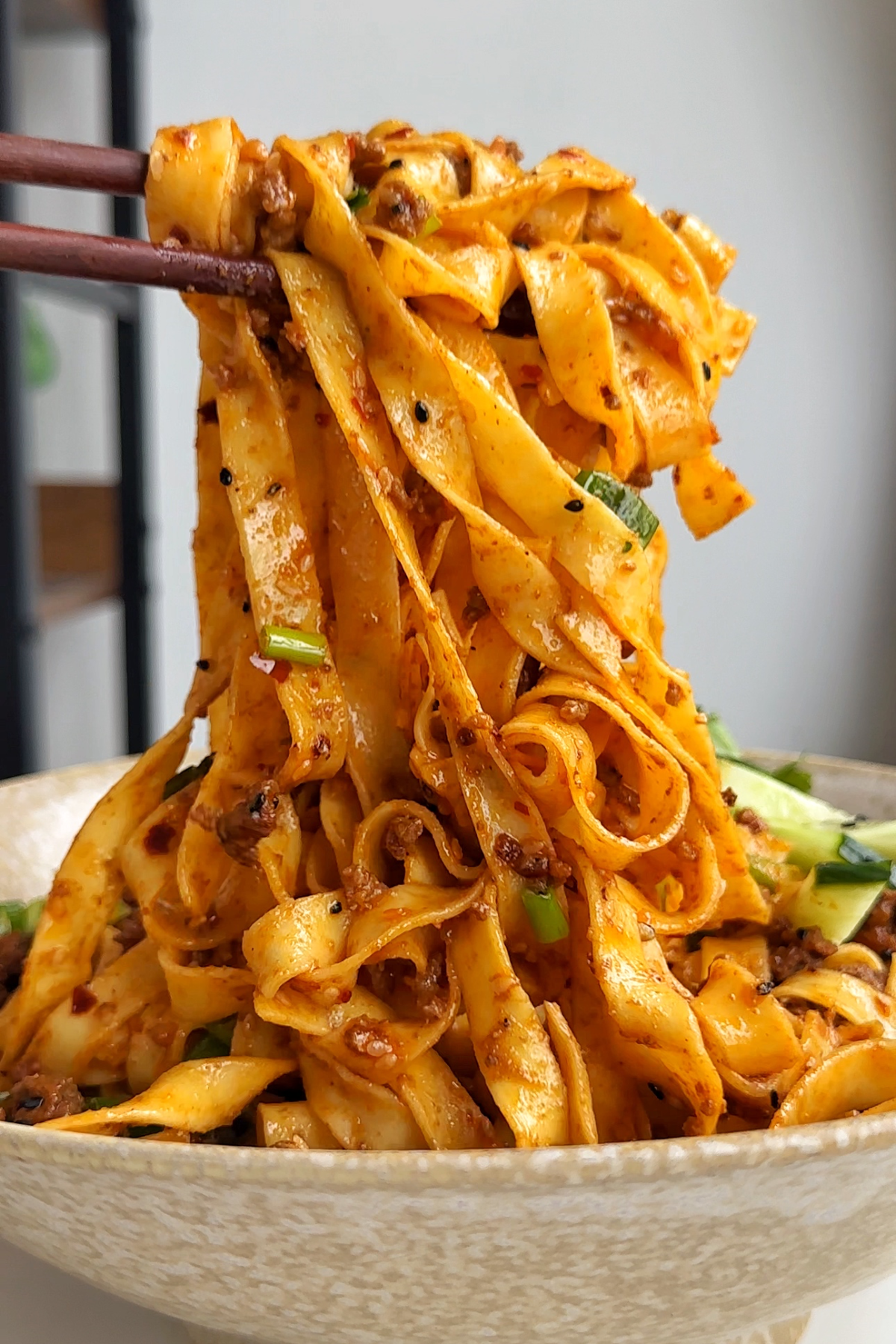 Egg noodle and beef pull noodles.