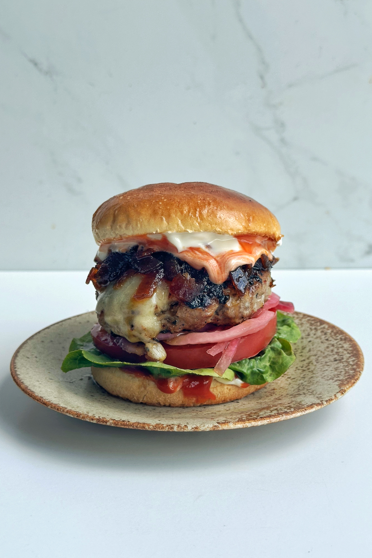 Hamburger with a homemade patty.
