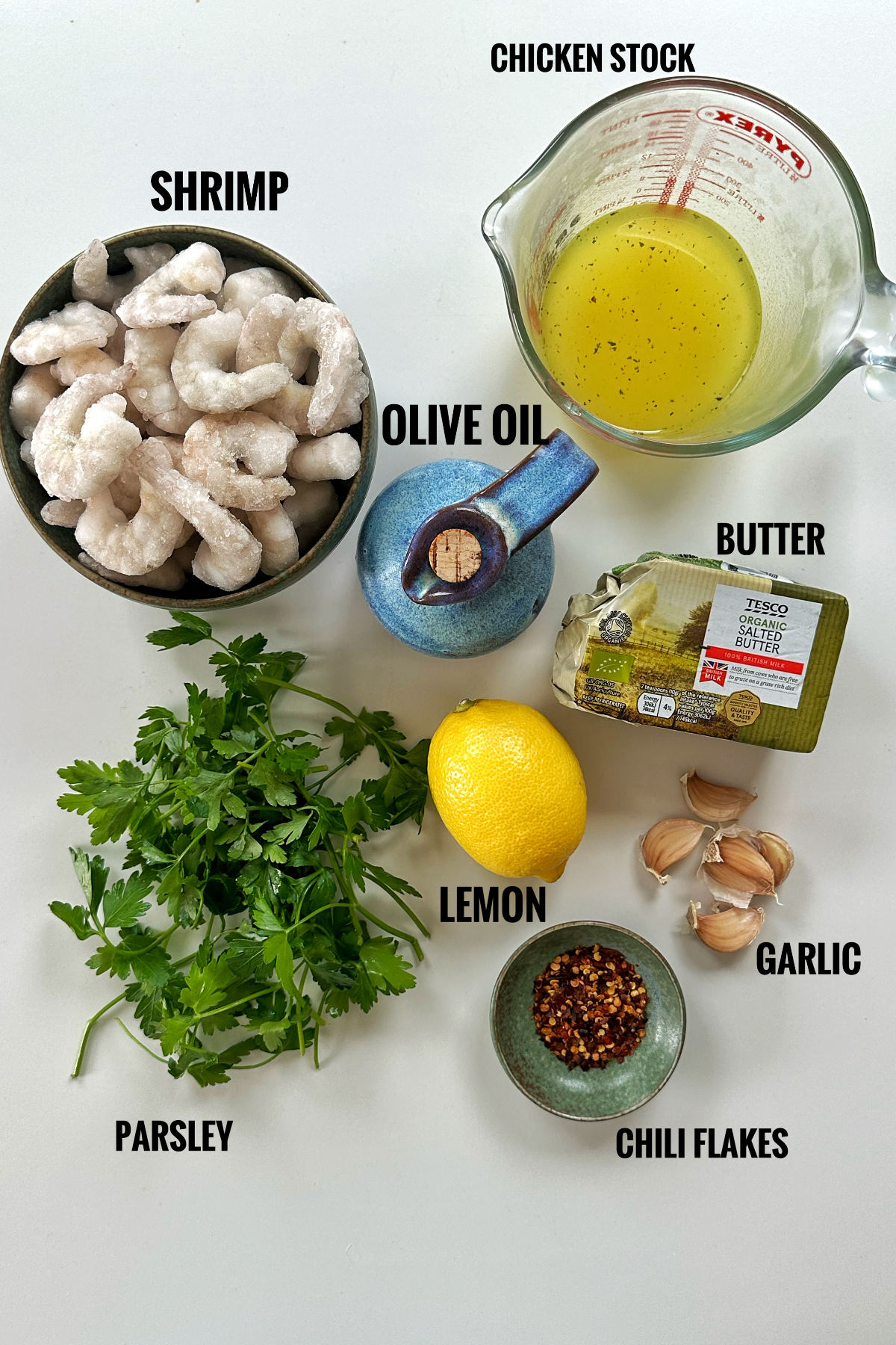Ingredients image for shrimp scampi without wine.