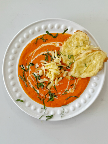 Roasted red pepper and gouda soup.