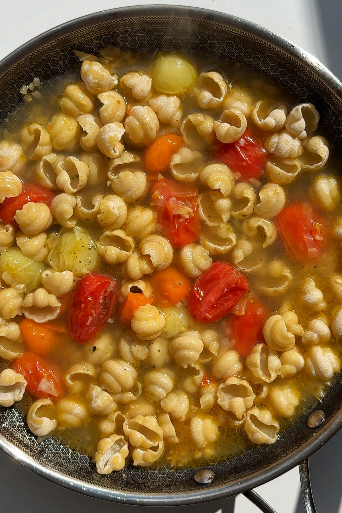 Goat cheese pasta with stock.