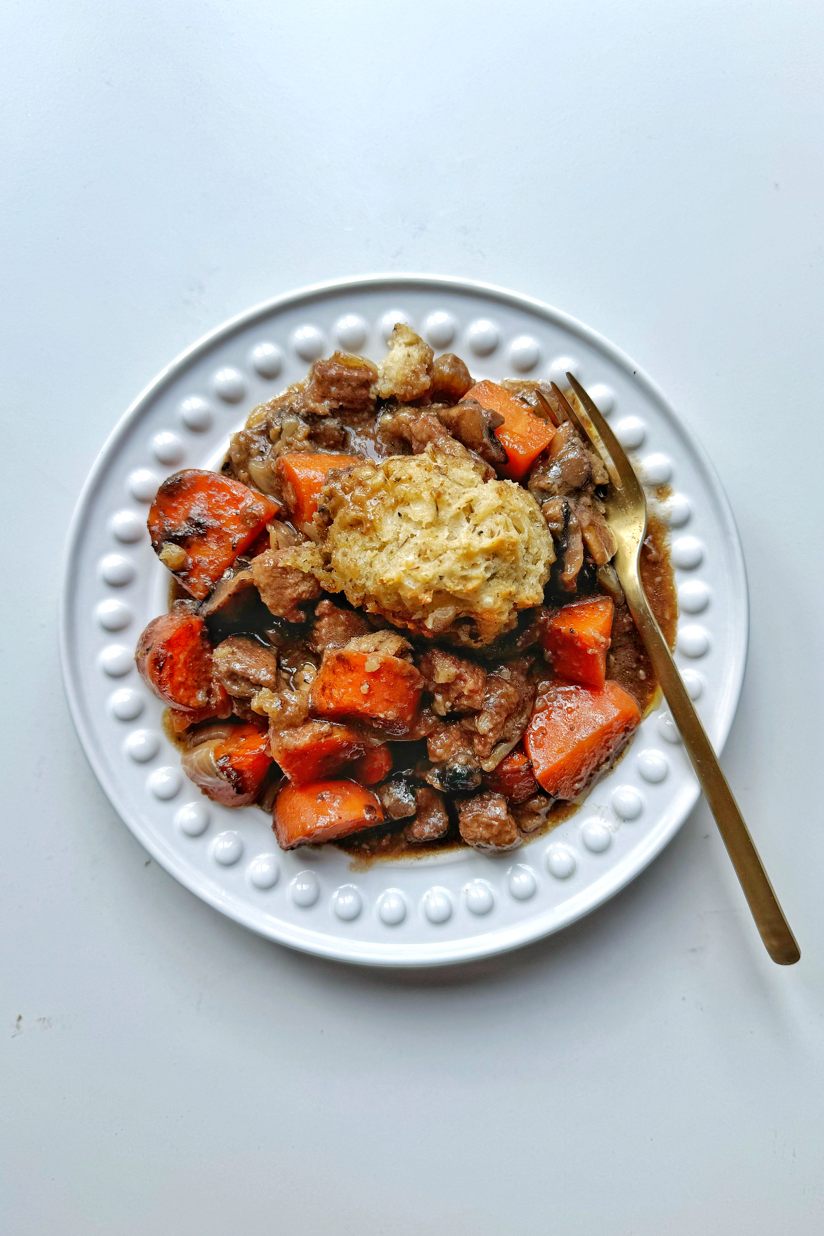 Beef stew with dumplings.