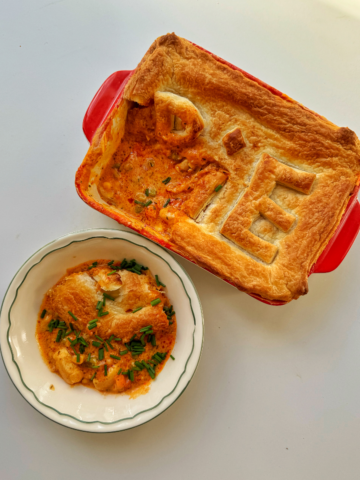 Chicken pot pie using puff pastry recipe.