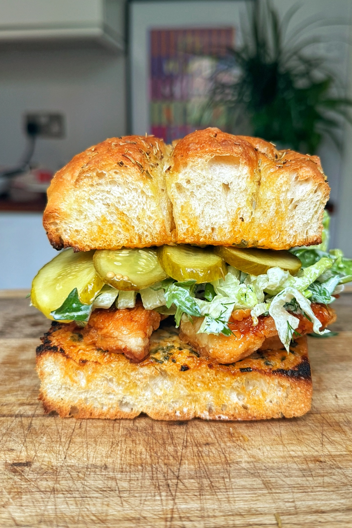 Hot honey chicken sandwich with pickles.