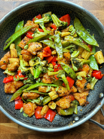 Shot of the final teriyaki chicken stir fry recipe.