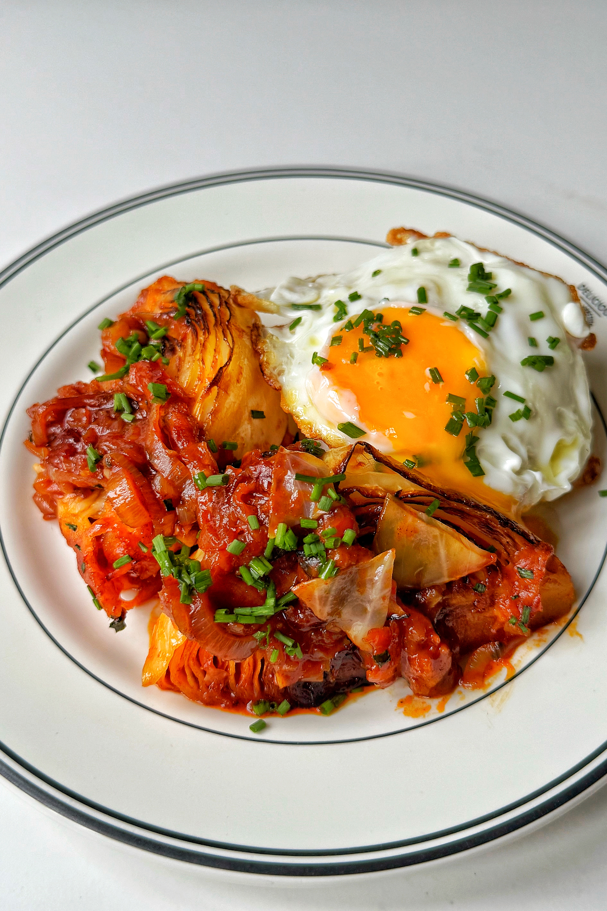 Fire buldak cabbage with egg and rice.