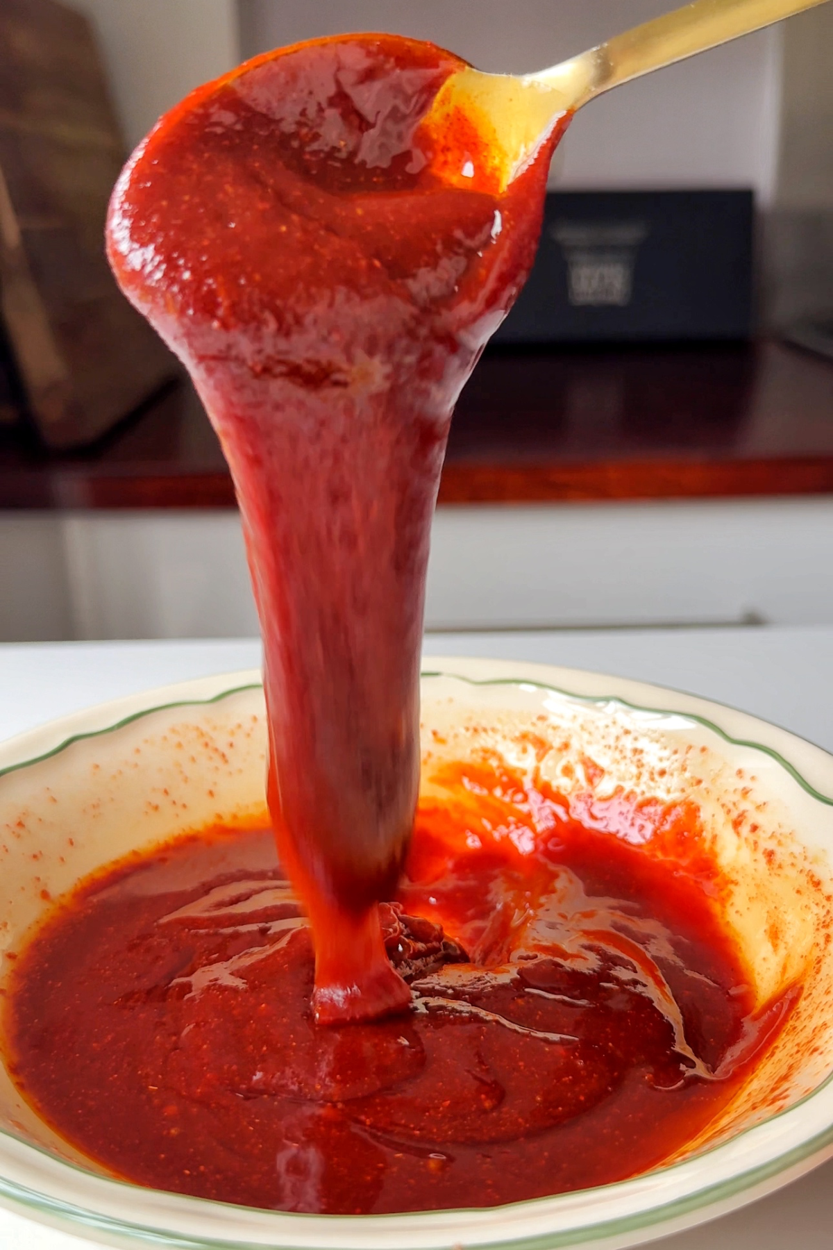Making the gochujang sauce.