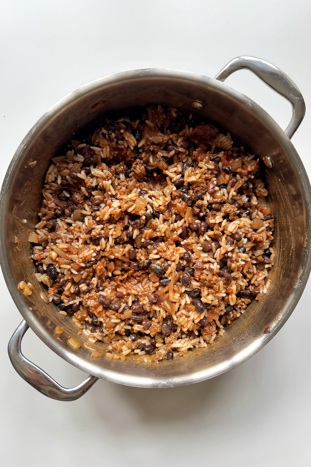Ground beef and rice mixture for stuffed peppers.