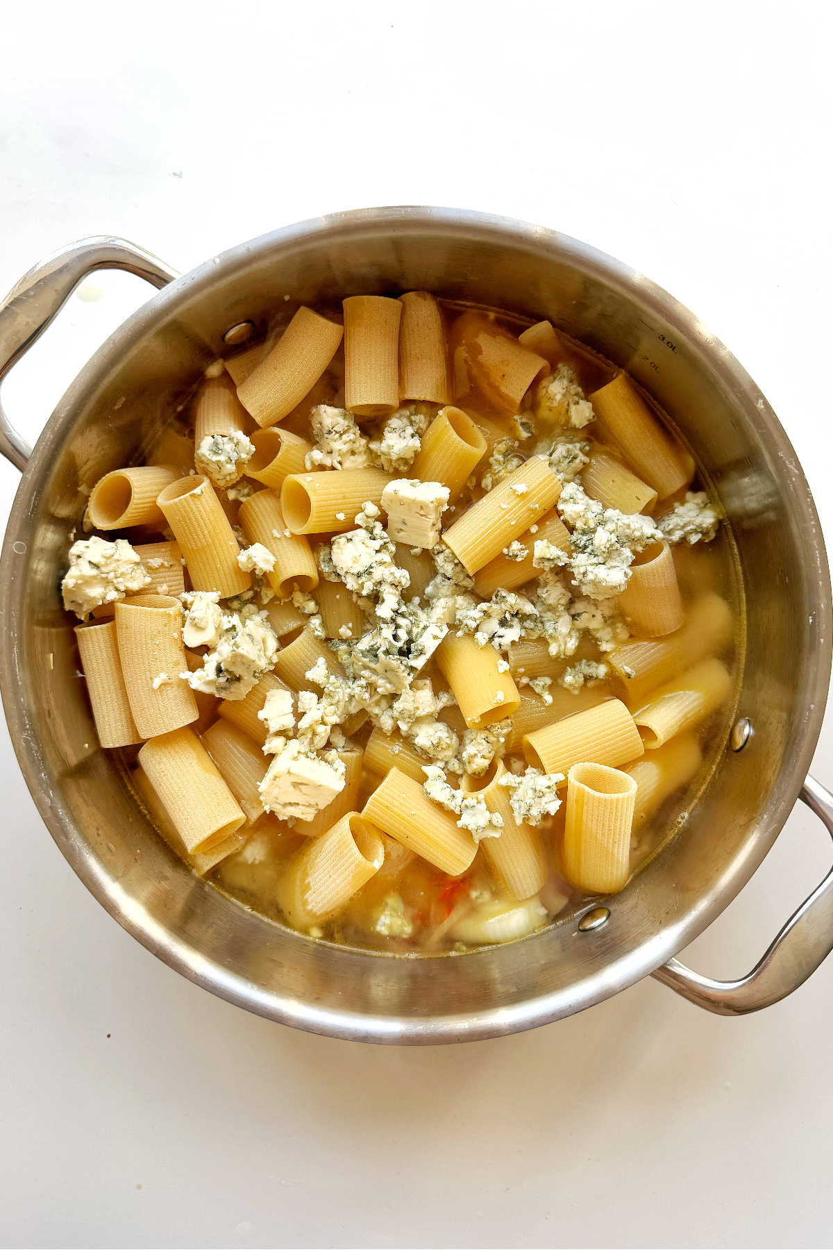 gorgonzola pasta in a dish.