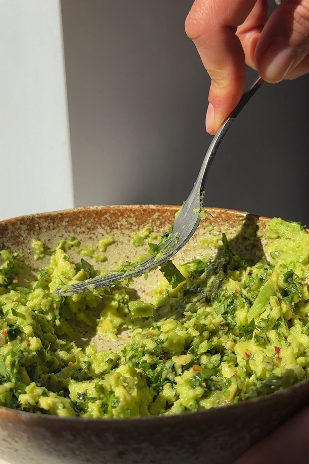 Making the avocado crush.