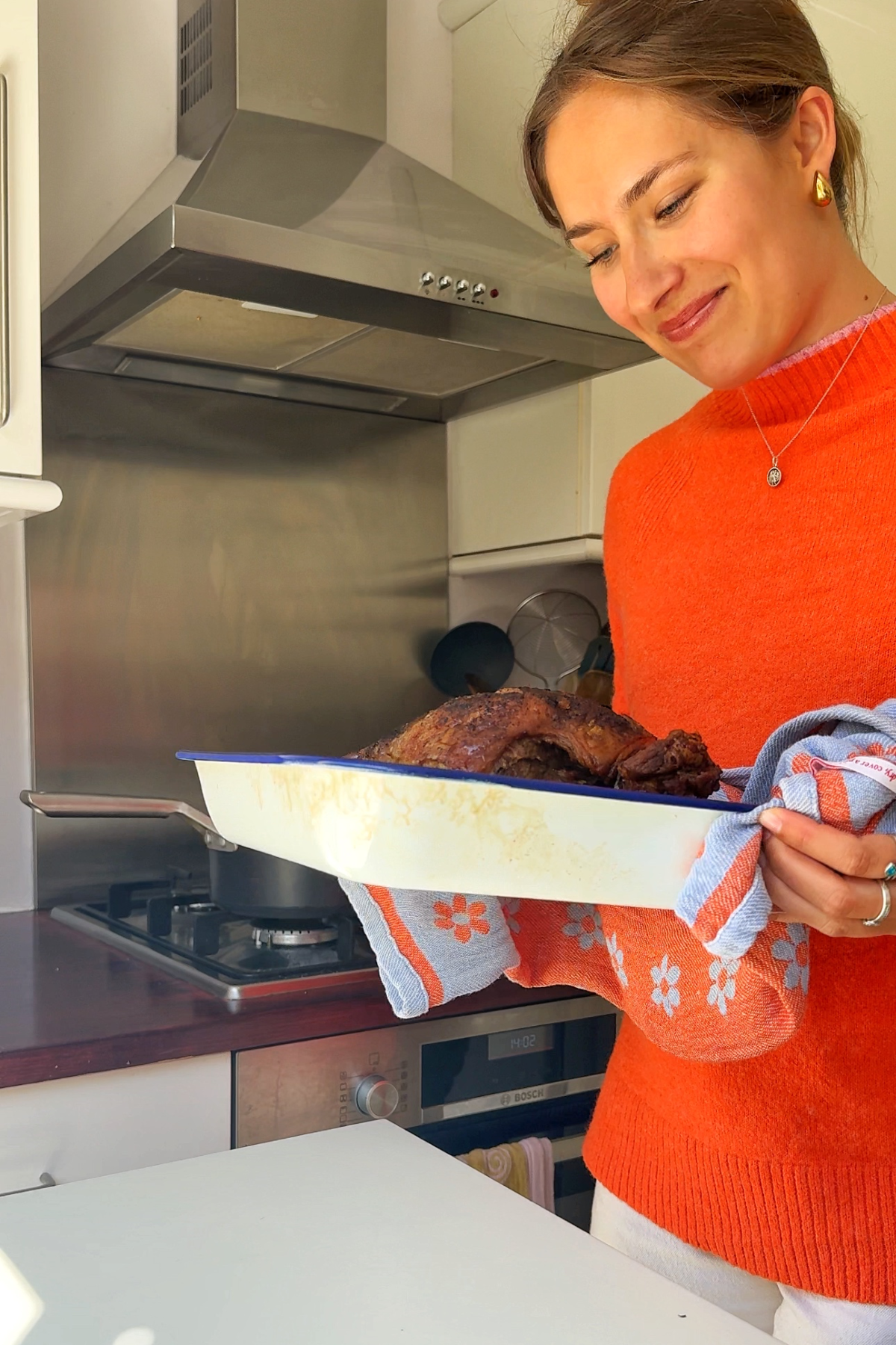 Taking lamb out of oven and placing it back in without tinned foil.