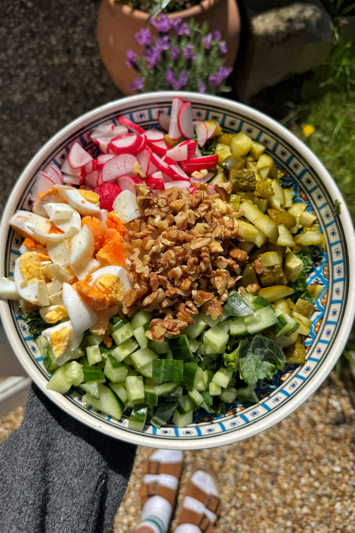 Dill pickle egg salad in large bowl.