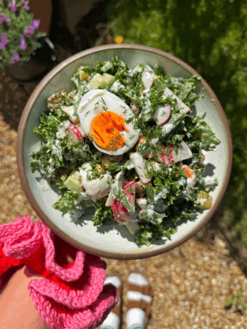 dill pickle egg salad in a bowl.