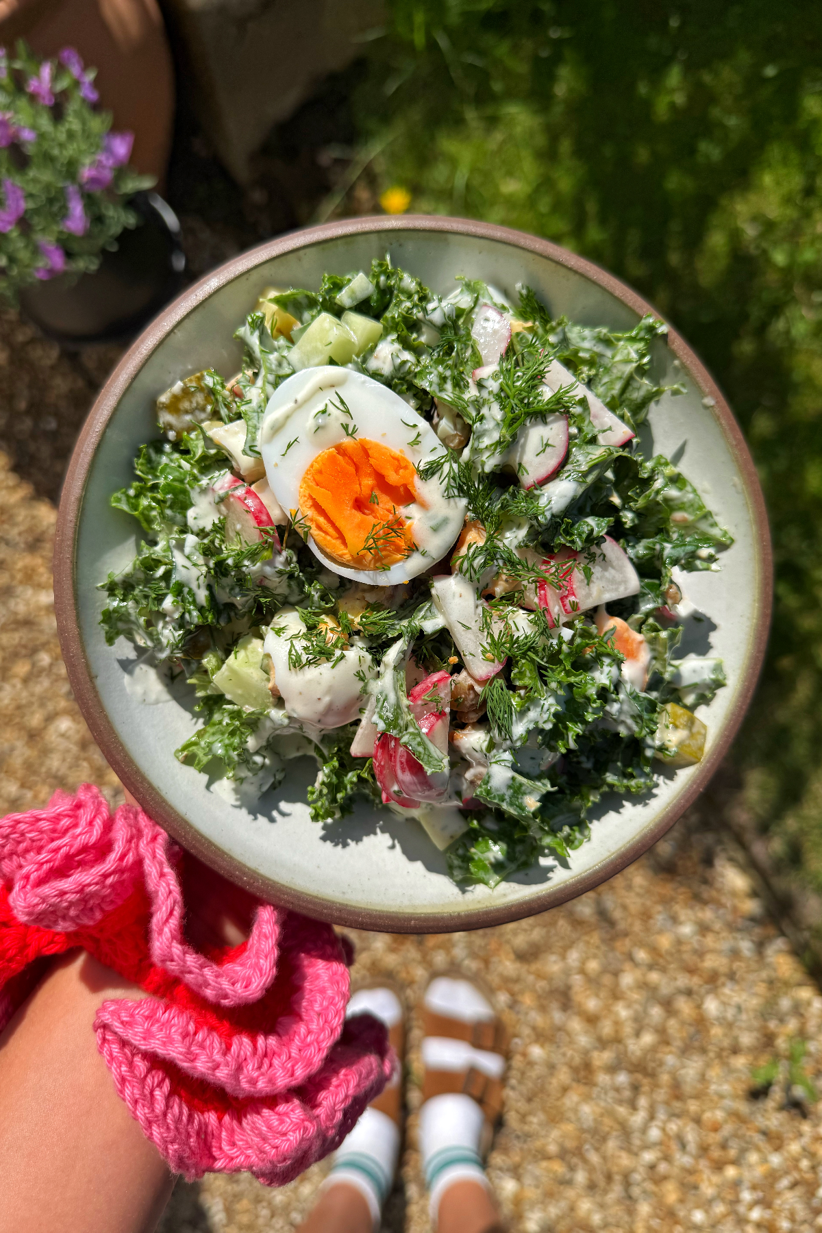 dill pickle egg salad in a bowl.