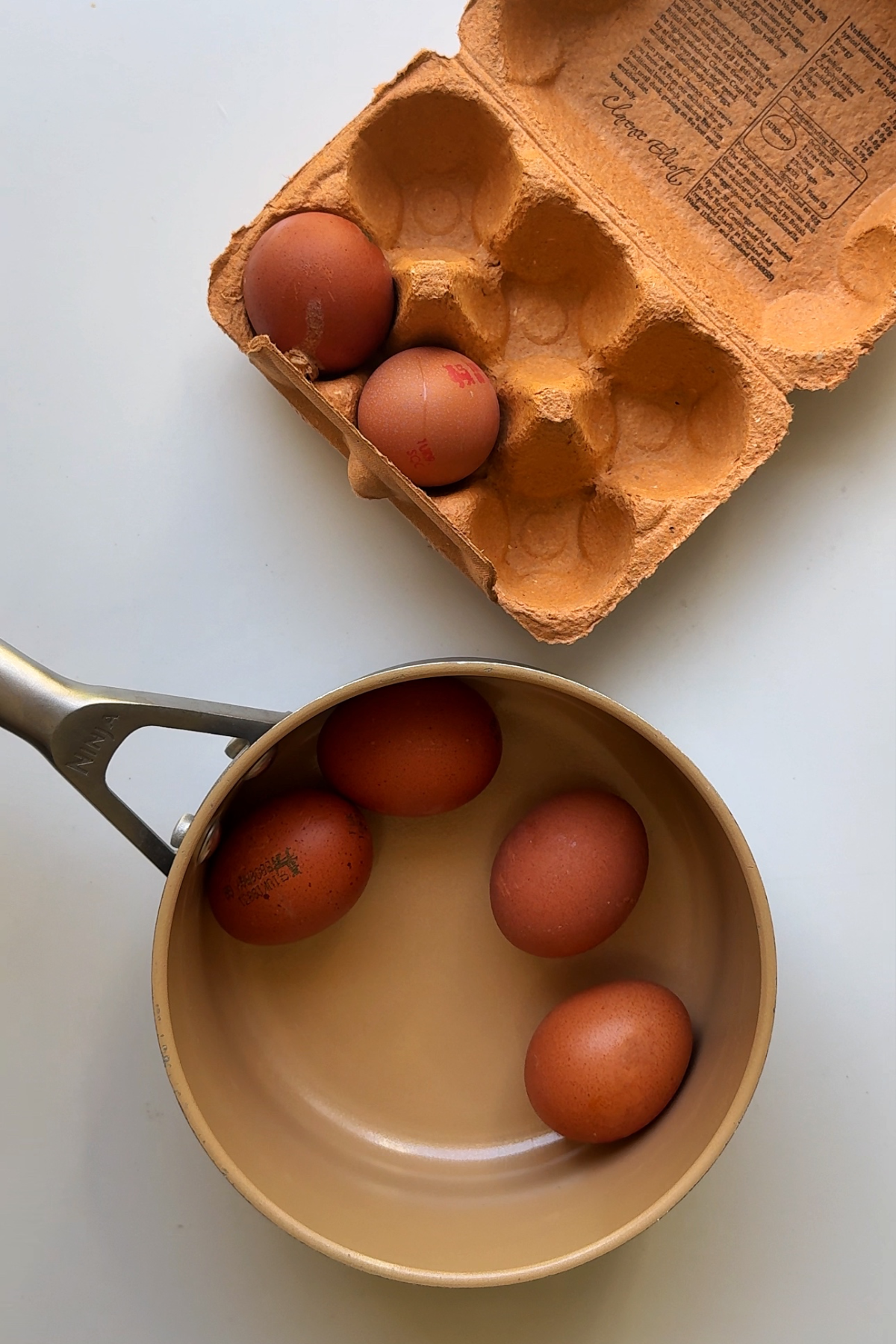 boiling eggs in saucepan.