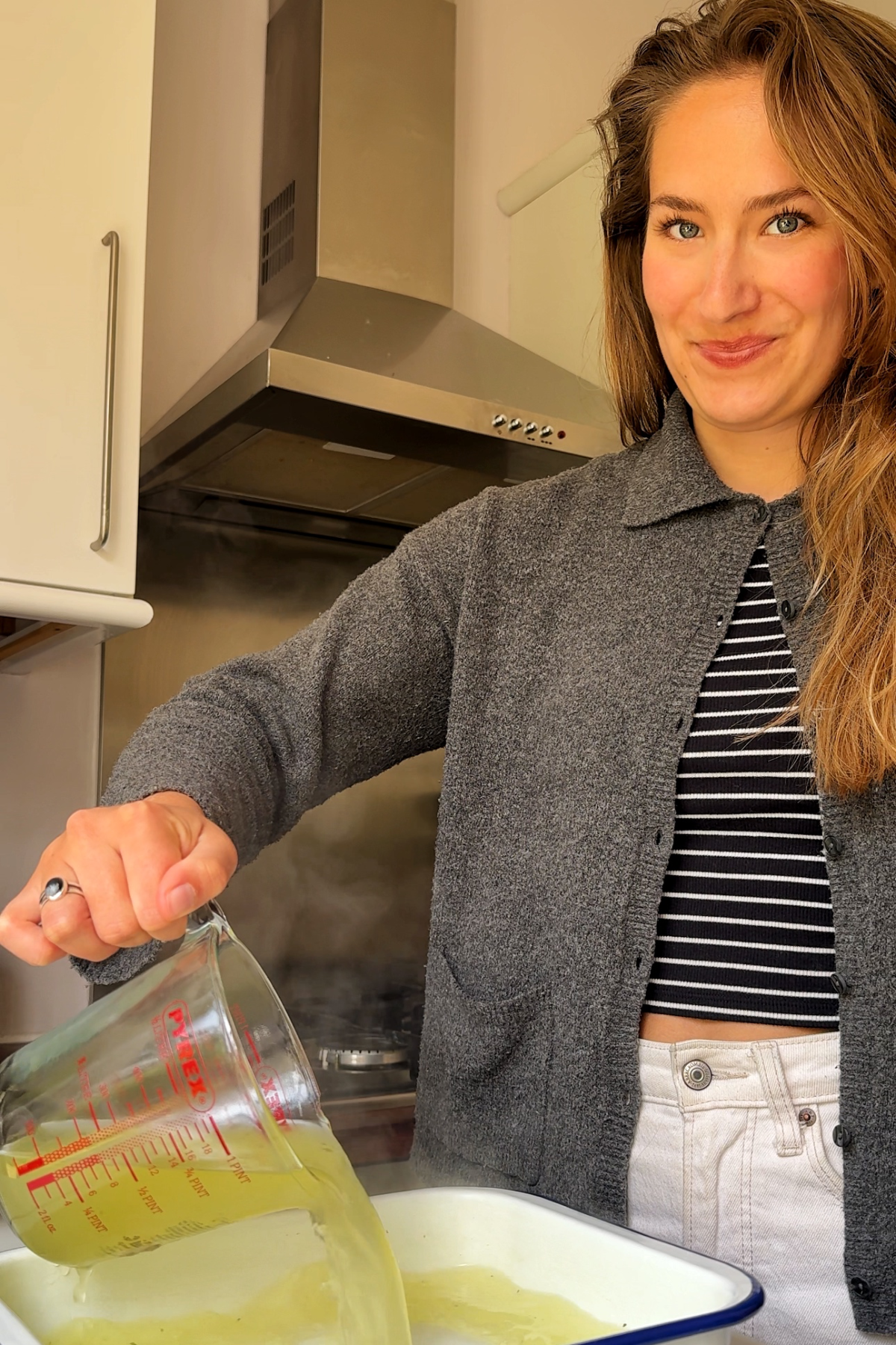 Emily Roz making a dumpling bake.