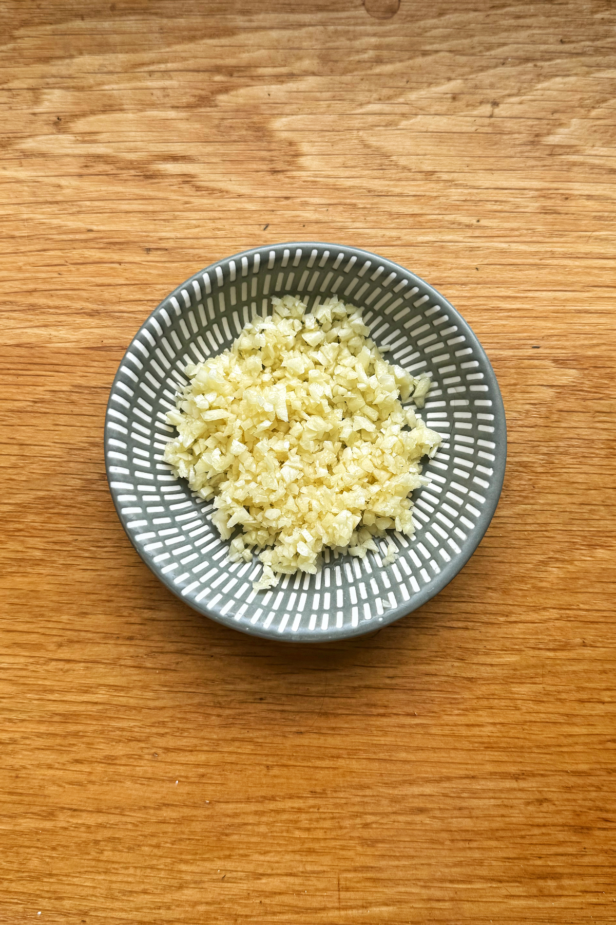 Finely chopped garlic.