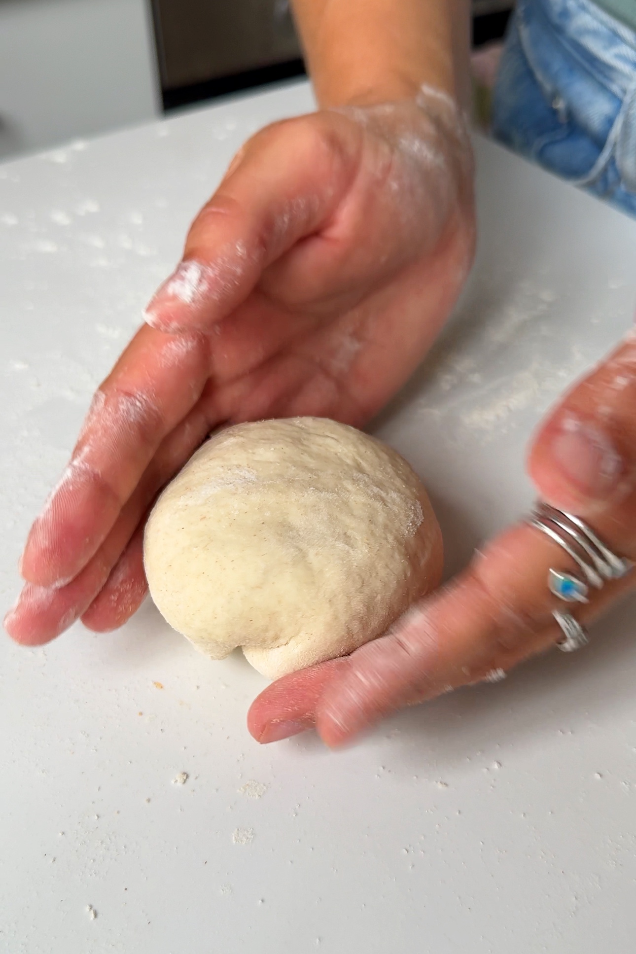 Forming dumplings.
