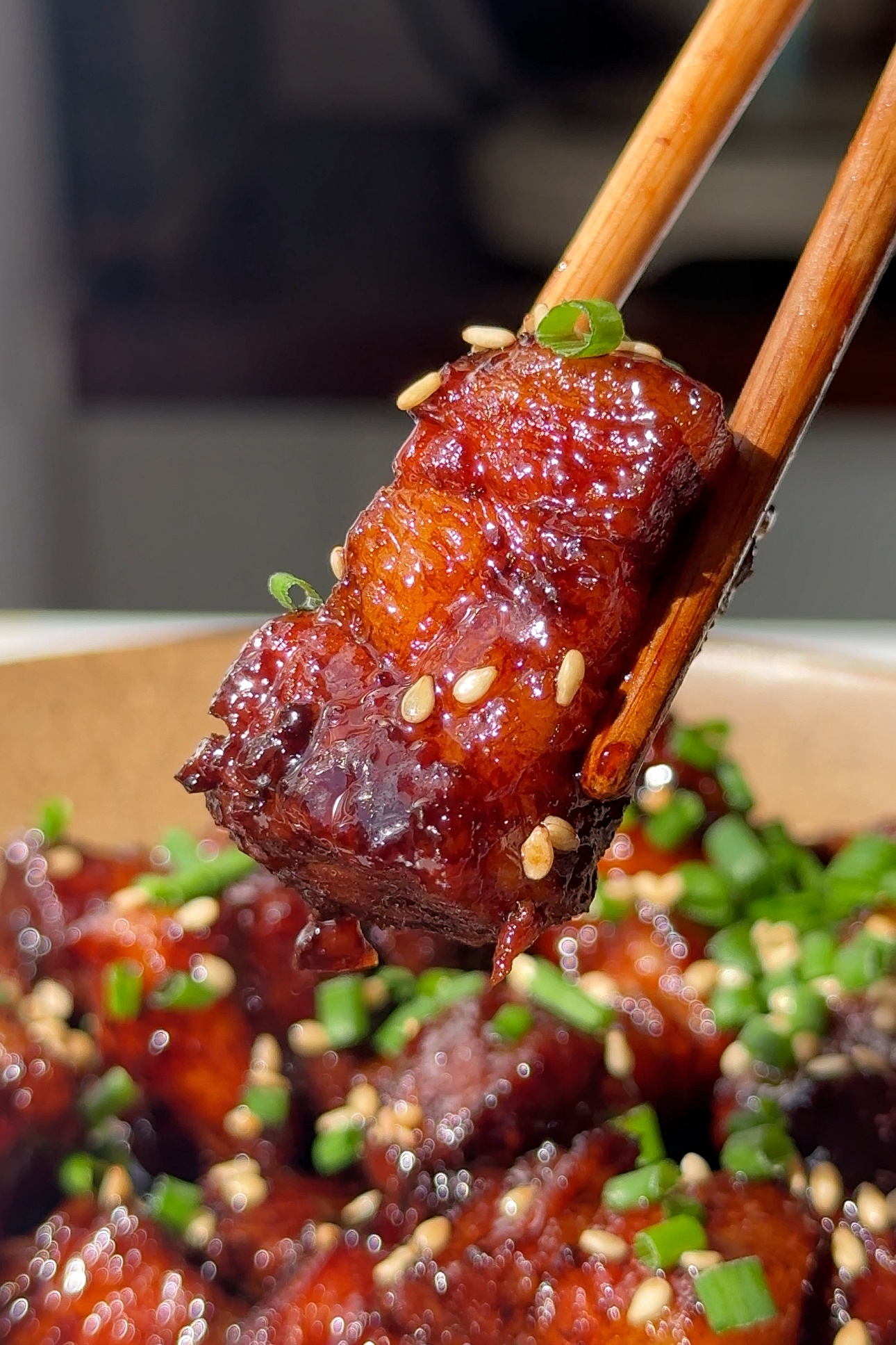 Close up of Asian braised pork belly.