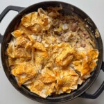 dish with mushroom pie in it.